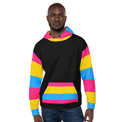 VOCE LINDX Pansexual Flag Hoodie – 95 % Recycled Polyester &amp; 5 % Spandex, Brushed Fleece, Flag Design
