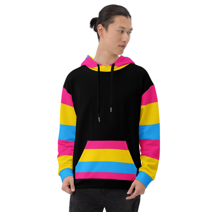 VOCE LINDX Pansexual Flag Hoodie – 95 % Recycled Polyester &amp; 5 % Spandex, Brushed Fleece, Flag Design