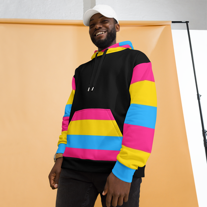 VOCE LINDX Pansexual Flag Hoodie – 95 % Recycled Polyester &amp; 5 % Spandex, Brushed Fleece, Flag Design