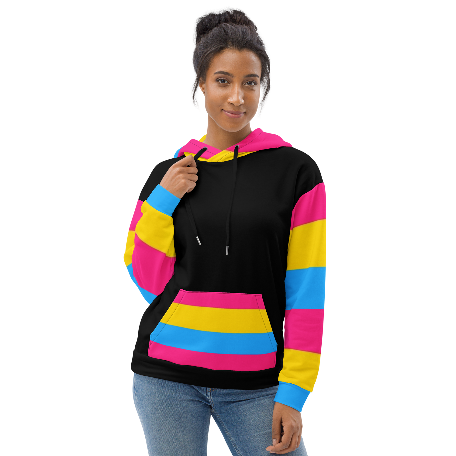 VOCE LINDX Pansexual Flag Hoodie – 95 % Recycled Polyester &amp; 5 % Spandex, Brushed Fleece, Flag Design