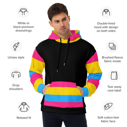 VOCE LINDX Pansexual Flag Hoodie – 95 % Recycled Polyester &amp; 5 % Spandex, Brushed Fleece, Flag Design