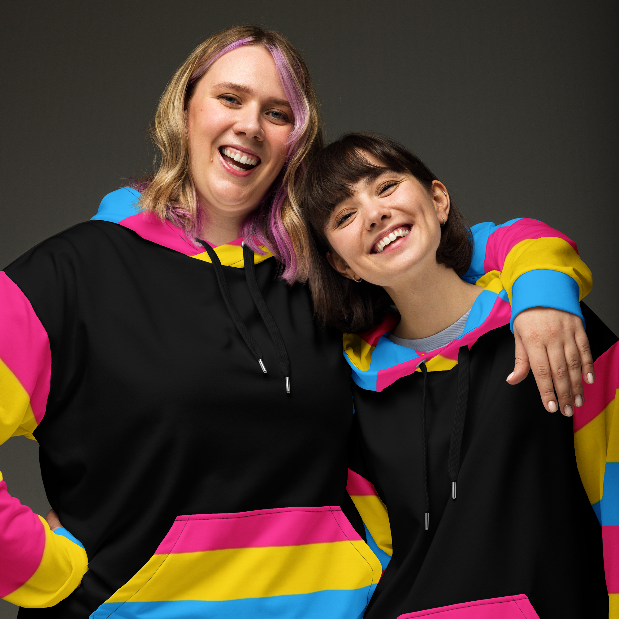 VOCE LINDX Pansexual Flag Hoodie – 95 % Recycled Polyester &amp; 5 % Spandex, Brushed Fleece, Flag Design