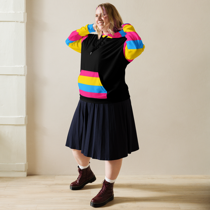VOCE LINDX Pansexual Flag Hoodie – 95 % Recycled Polyester &amp; 5 % Spandex, Brushed Fleece, Flag Design
