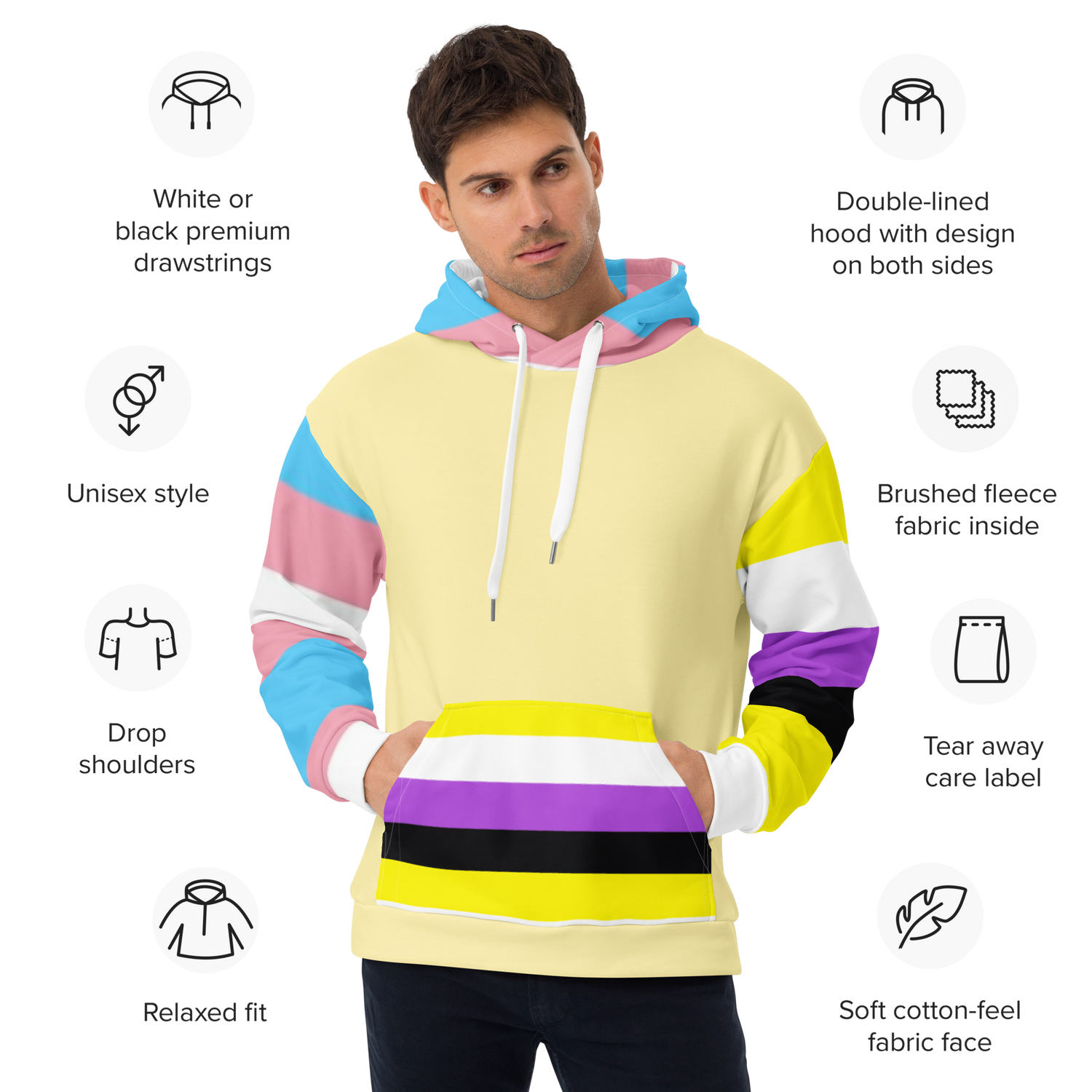 Trans + Non-Binary Flag Hoodie – Inclusive Pride Fashion | Comfortable &amp; Gender-Free Statement Wear
