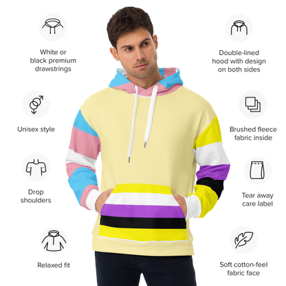 Trans + Non-Binary Flag Hoodie – Inclusive Pride Fashion | Comfortable &amp; Gender-Free Statement Wear