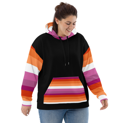 Lesbian Pride Flag Hoodie – Sunset Stripes Print | Relaxed Fit Cotton-Poly Blend