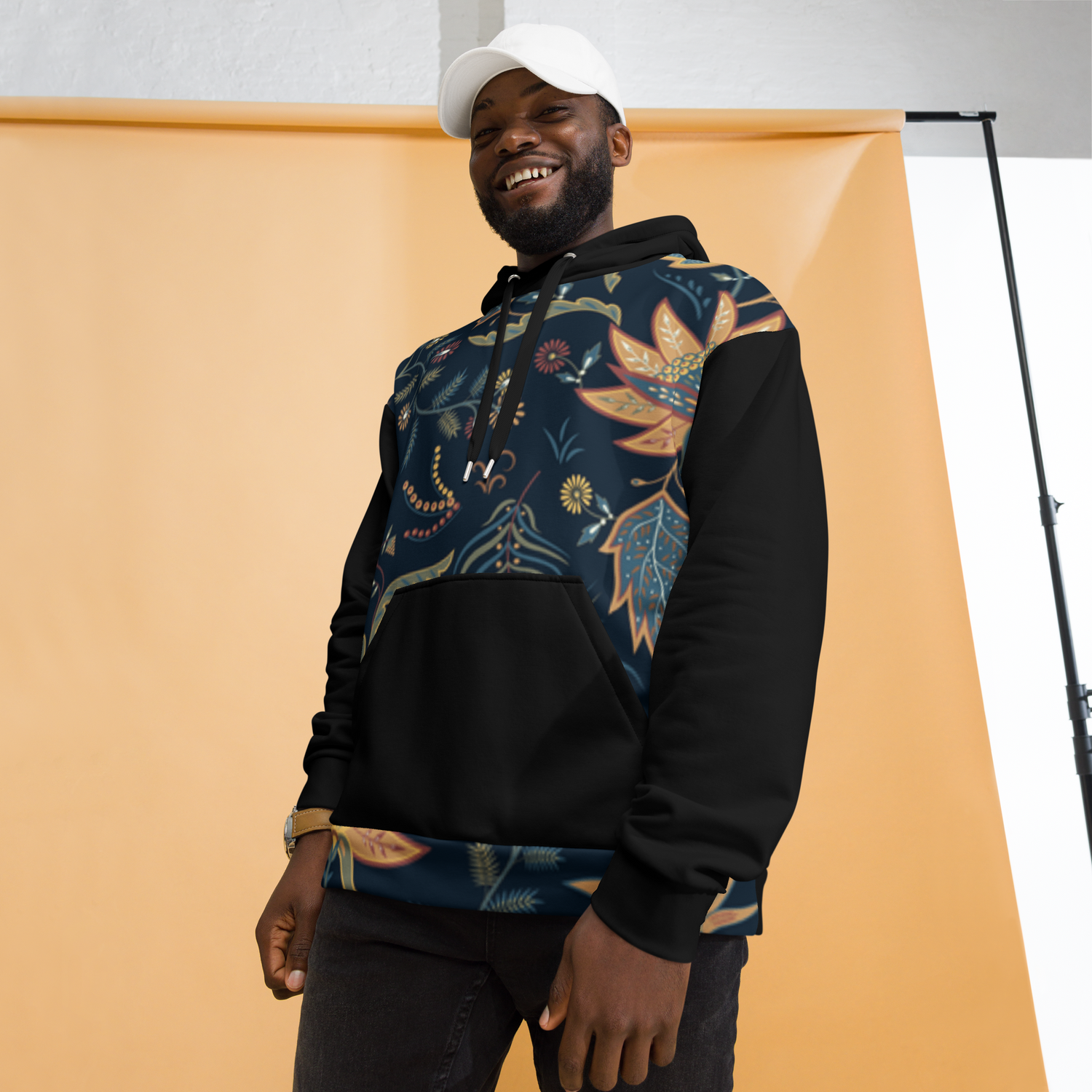 Blue Floral Hoodie with “He” Statement – Soft &amp; Empowering | Comfortable Fit