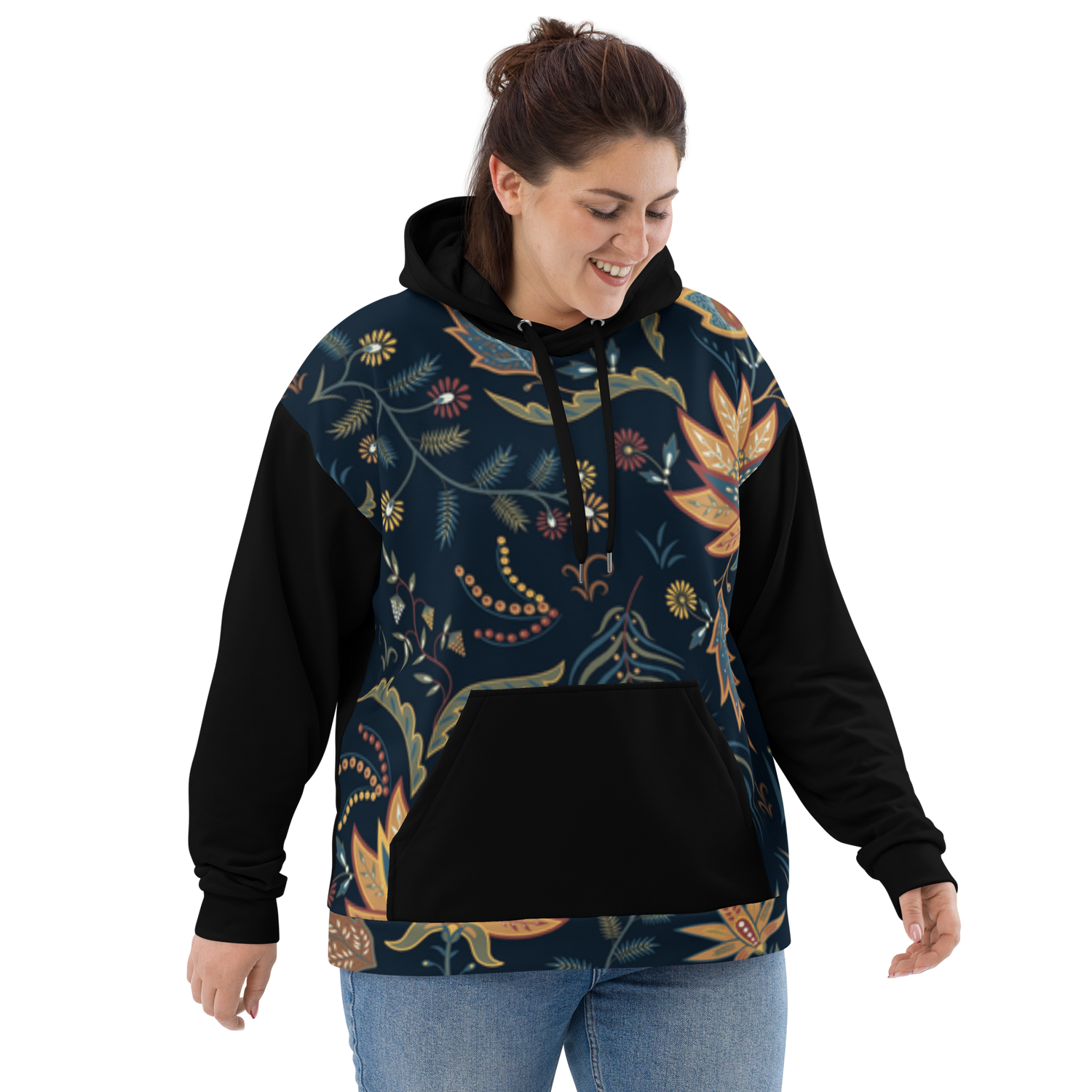 Blue Floral Hoodie with “He” Statement – Soft &amp; Empowering | Comfortable Fit