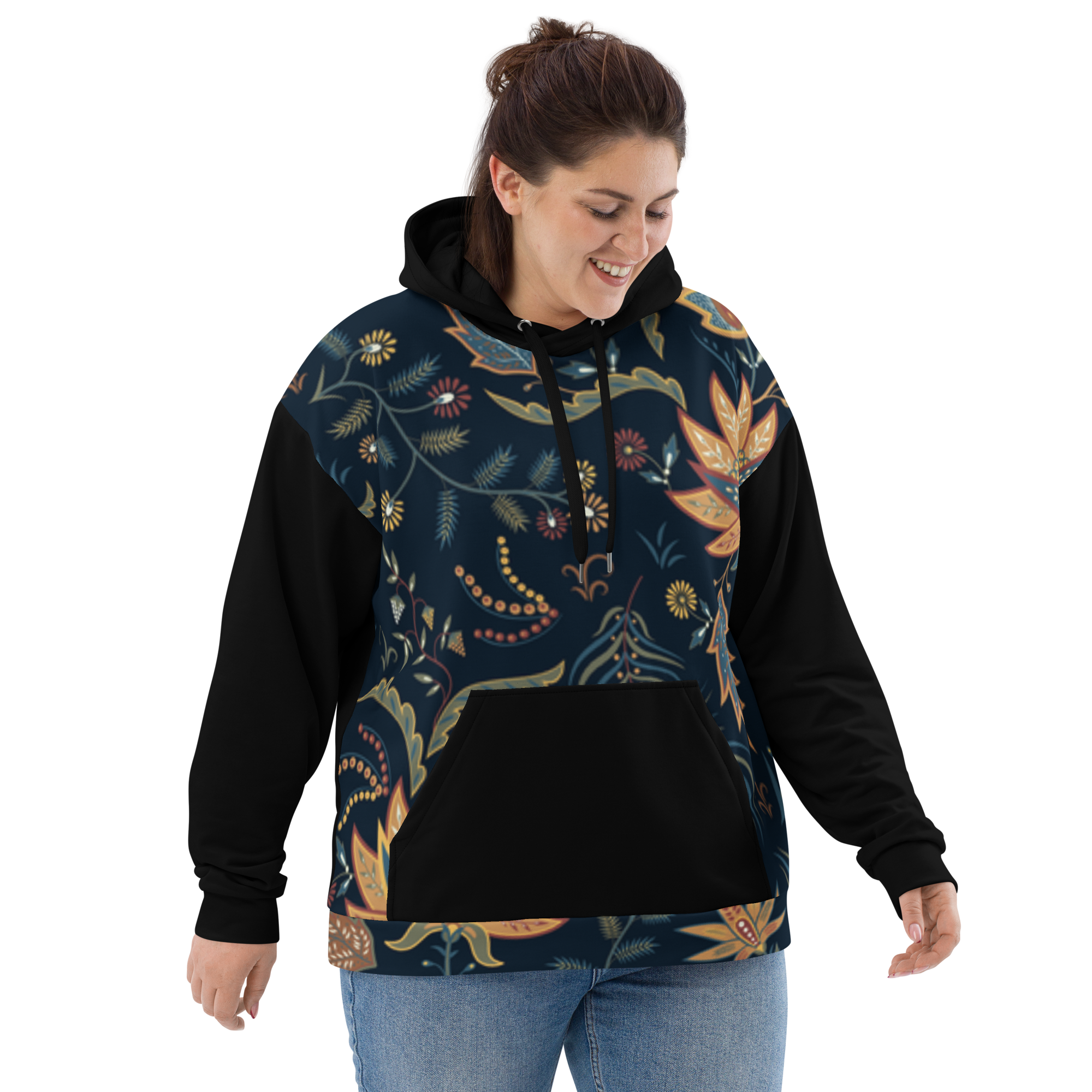 Blue Floral Hoodie with “He” Statement – Soft &amp; Empowering | Comfortable Fit