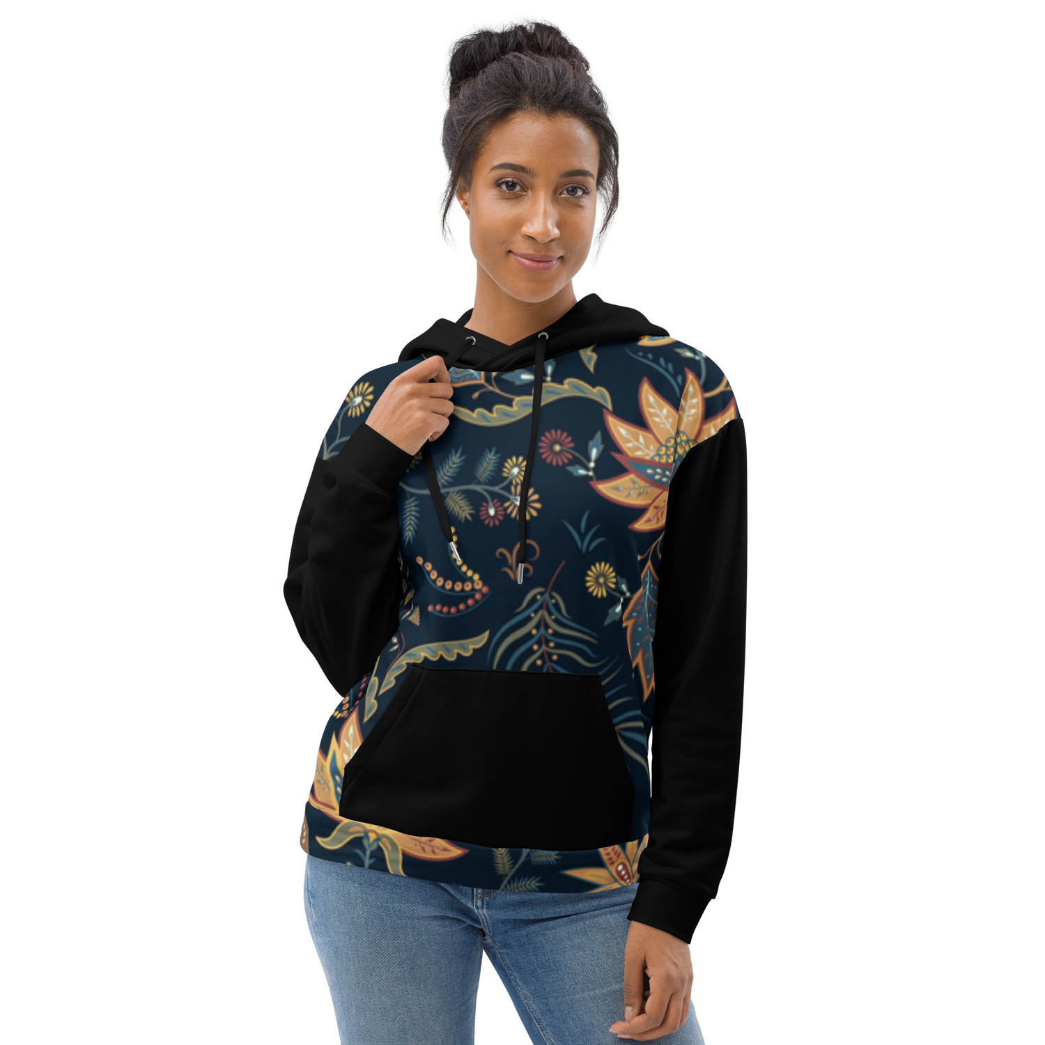 Blue Floral Hoodie with “He” Statement – Soft &amp; Empowering | Comfortable Fit