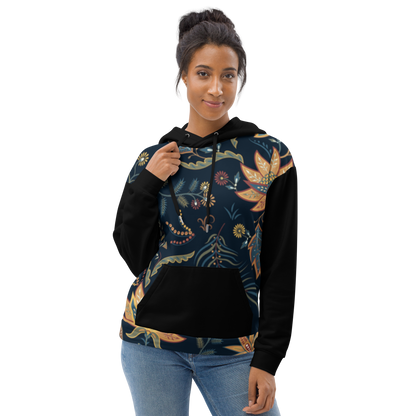 Blue Floral Hoodie with “He” Statement – Soft &amp; Empowering | Comfortable Fit