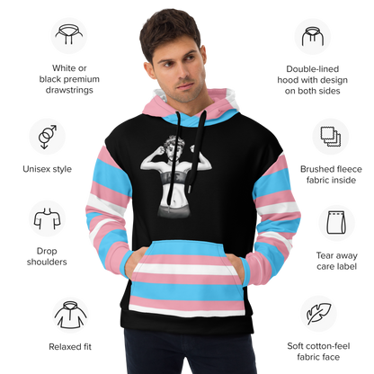 Transgender Pride Flag Hoodie – Light Blue, Pink and White Statement Piece
