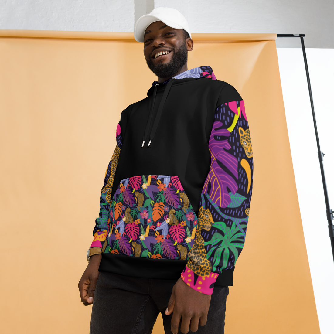 Floral Jaguar Hoodie – Colourful Print with Botanical Motifs | Bold &amp; Artistic Streetwear