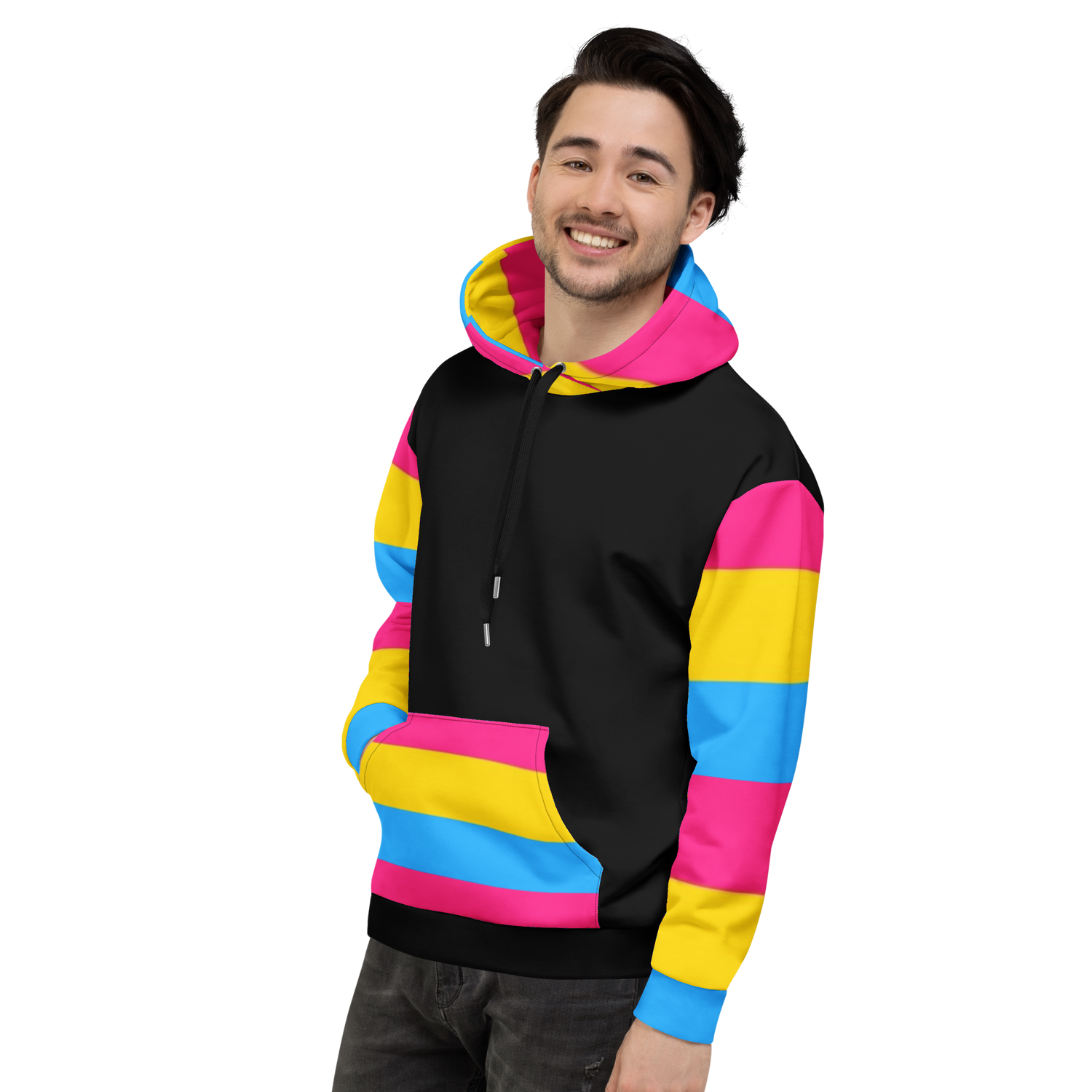 VOCE LINDX Pansexual Flag Hoodie – 95 % Recycled Polyester &amp; 5 % Spandex, Brushed Fleece, Flag Design