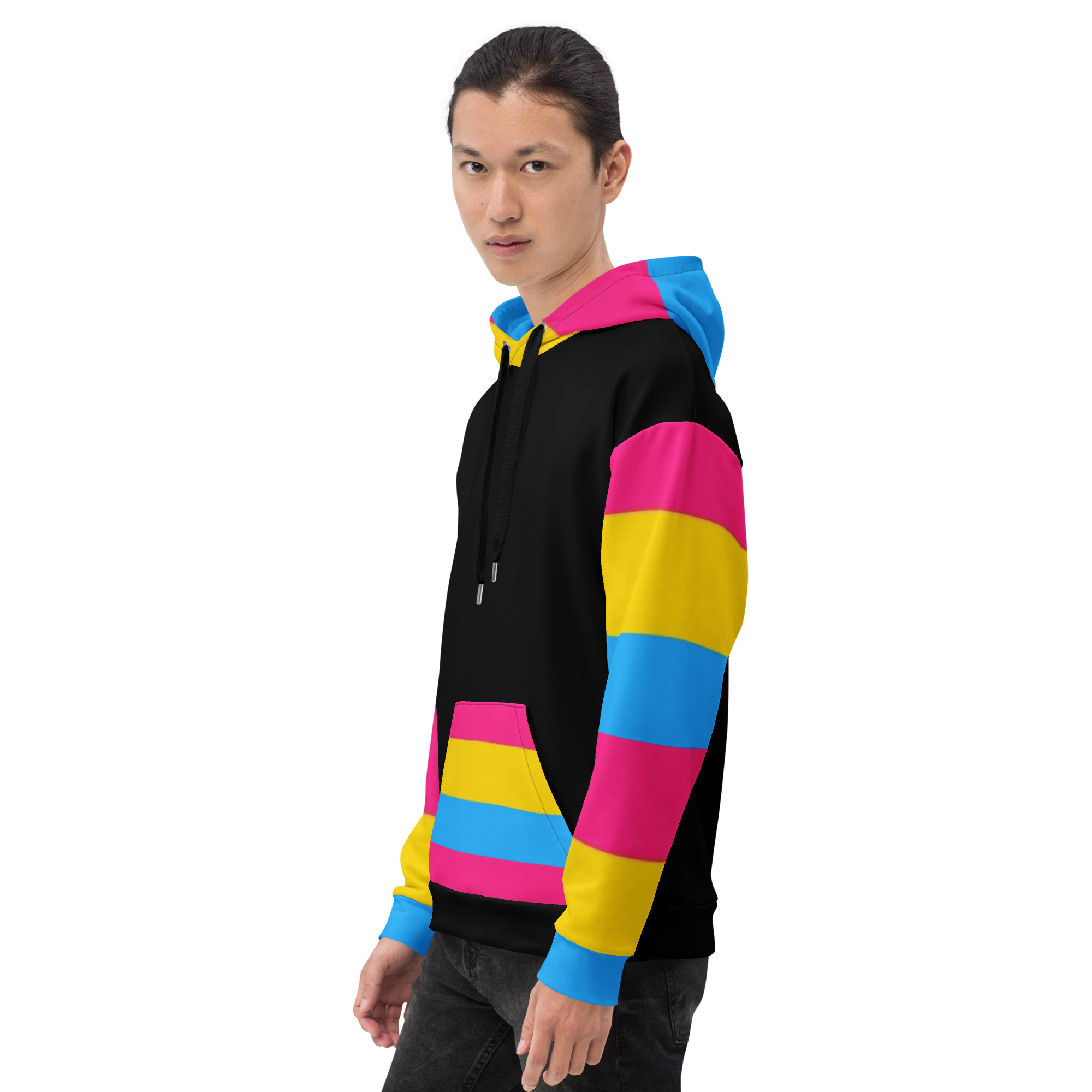 VOCE LINDX Pansexual Flag Hoodie – 95 % Recycled Polyester &amp; 5 % Spandex, Brushed Fleece, Flag Design