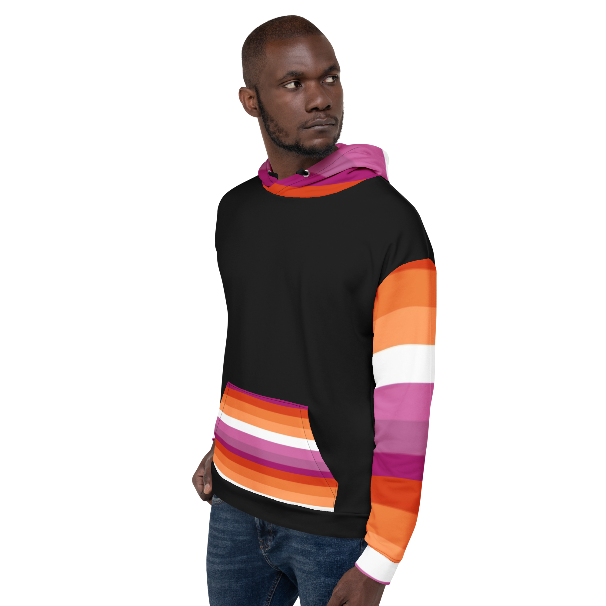 Lesbian Pride Flag Hoodie – Sunset Stripes Print | Relaxed Fit Cotton-Poly Blend