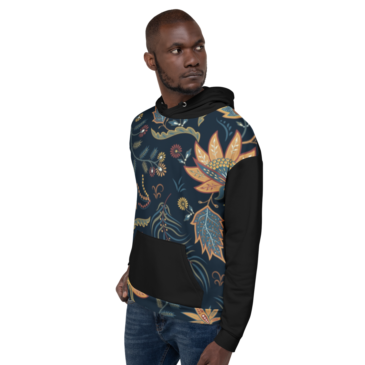 Blue Floral Hoodie with “He” Statement – Soft &amp; Empowering | Comfortable Fit