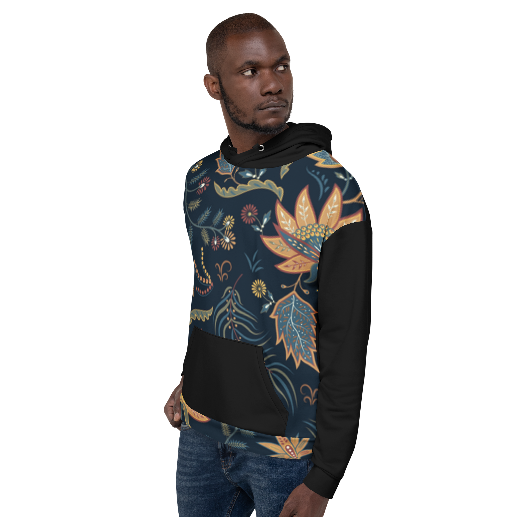 Blue Floral Hoodie with “He” Statement – Soft &amp; Empowering | Comfortable Fit