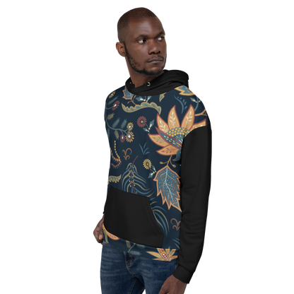 Blue Floral Hoodie with “He” Statement – Soft &amp; Empowering | Comfortable Fit
