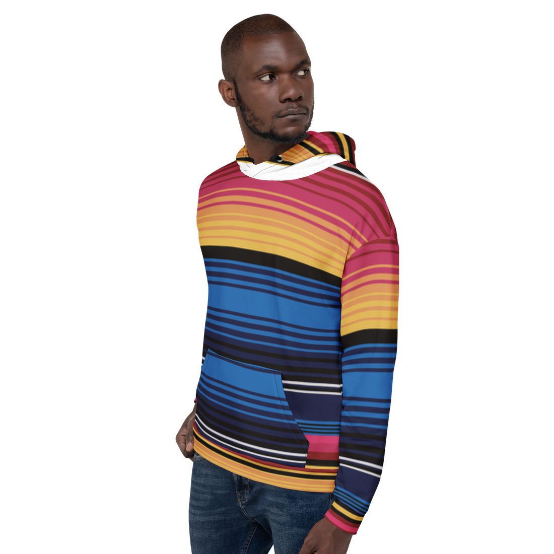 Coloured Stripe Hoodie – Vibrant Band Print | Relaxed Cotton-Blend Sweatshirt
