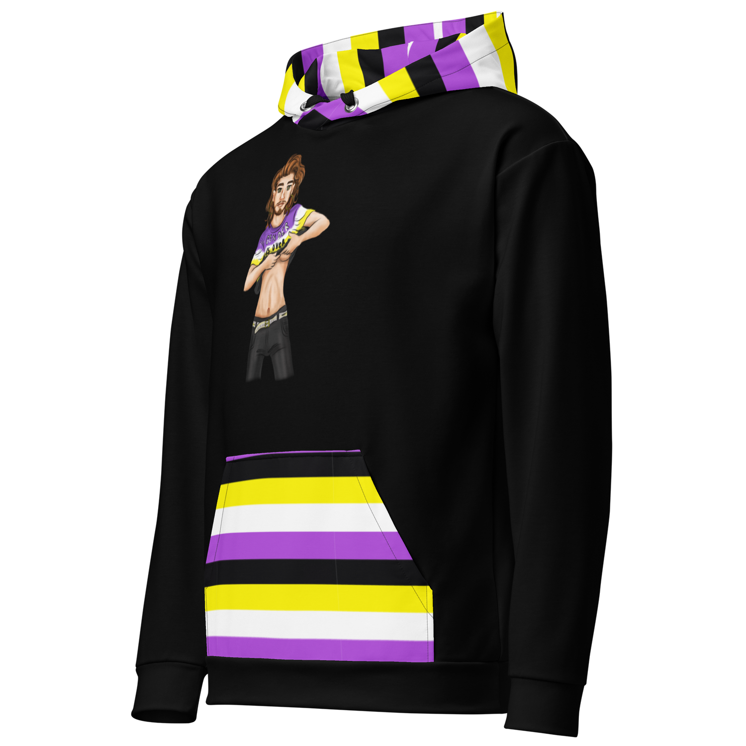 “Gender Is Over” Non-Binary Pride Hoodie – Purple, Yellow, White &amp; Black | Inclusive Statement Style