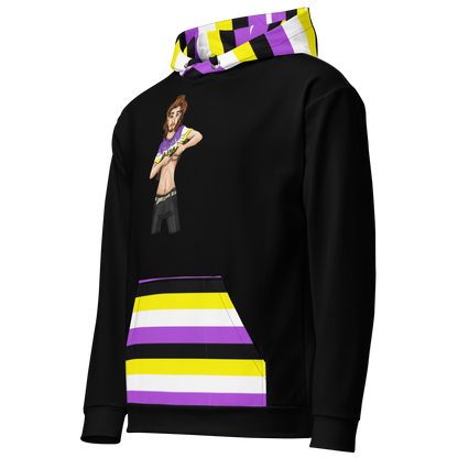 “Gender Is Over” Non-Binary Pride Hoodie – Purple, Yellow, White &amp; Black | Inclusive Statement Style