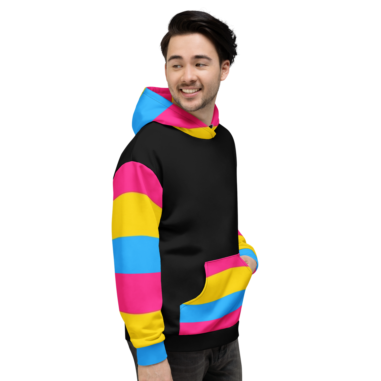 VOCE LINDX Pansexual Flag Hoodie – 95 % Recycled Polyester &amp; 5 % Spandex, Brushed Fleece, Flag Design