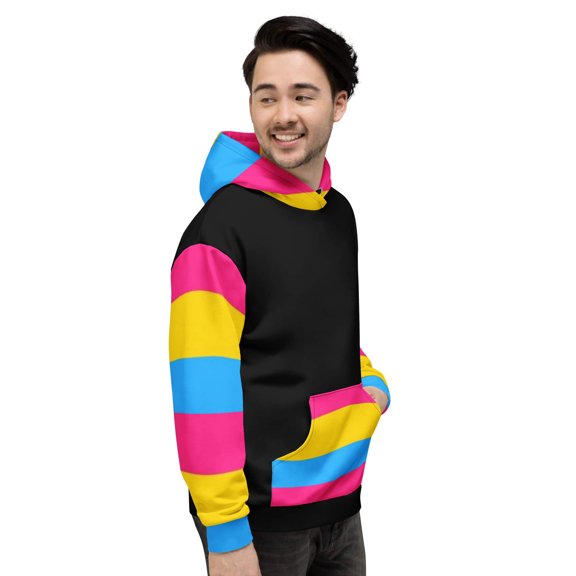 VOCE LINDX Pansexual Flag Hoodie – 95 % Recycled Polyester &amp; 5 % Spandex, Brushed Fleece, Flag Design