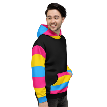 VOCE LINDX Pansexual Flag Hoodie – 95 % Recycled Polyester &amp; 5 % Spandex, Brushed Fleece, Flag Design