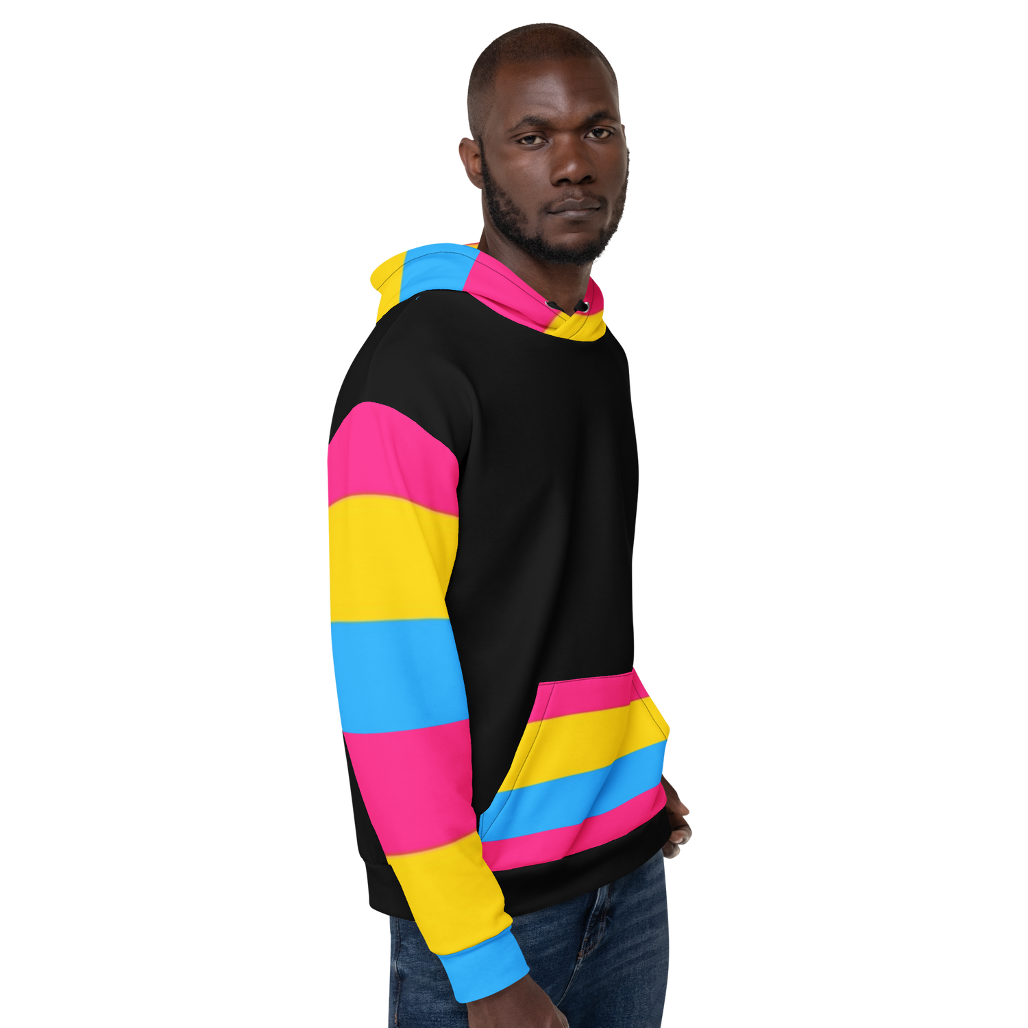 VOCE LINDX Pansexual Flag Hoodie – 95 % Recycled Polyester &amp; 5 % Spandex, Brushed Fleece, Flag Design