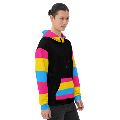 VOCE LINDX Pansexual Flag Hoodie – 95 % Recycled Polyester &amp; 5 % Spandex, Brushed Fleece, Flag Design
