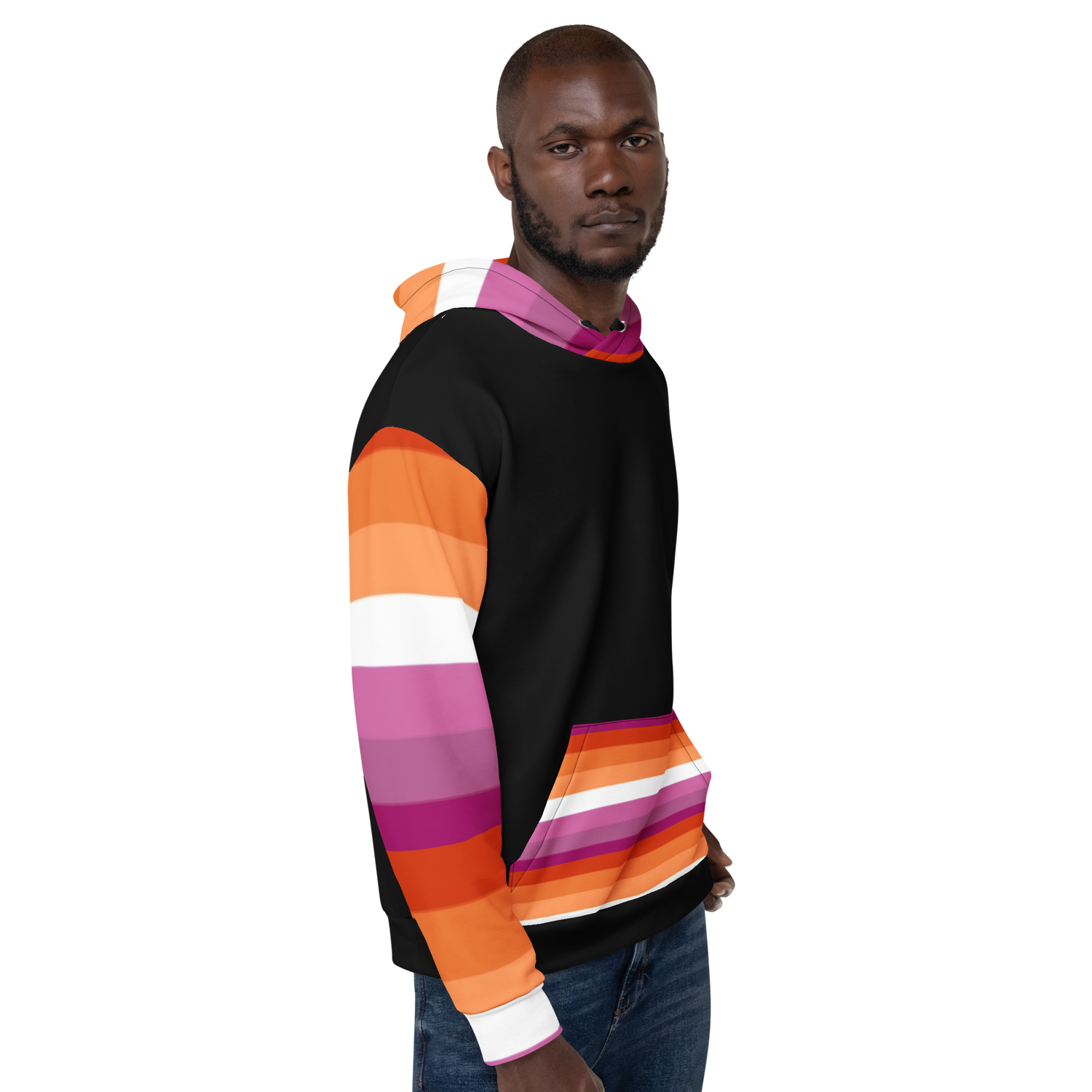 Lesbian Pride Flag Hoodie – Sunset Stripes Print | Relaxed Fit Cotton-Poly Blend