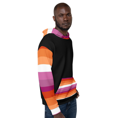 Lesbian Pride Flag Hoodie – Sunset Stripes Print | Relaxed Fit Cotton-Poly Blend