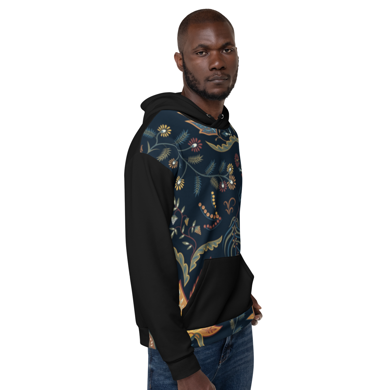 Blue Floral Hoodie with “He” Statement – Soft &amp; Empowering | Comfortable Fit