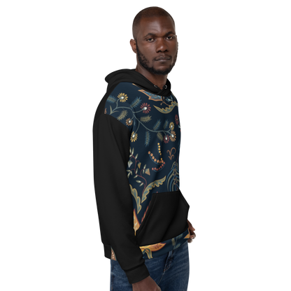 Blue Floral Hoodie with “He” Statement – Soft &amp; Empowering | Comfortable Fit