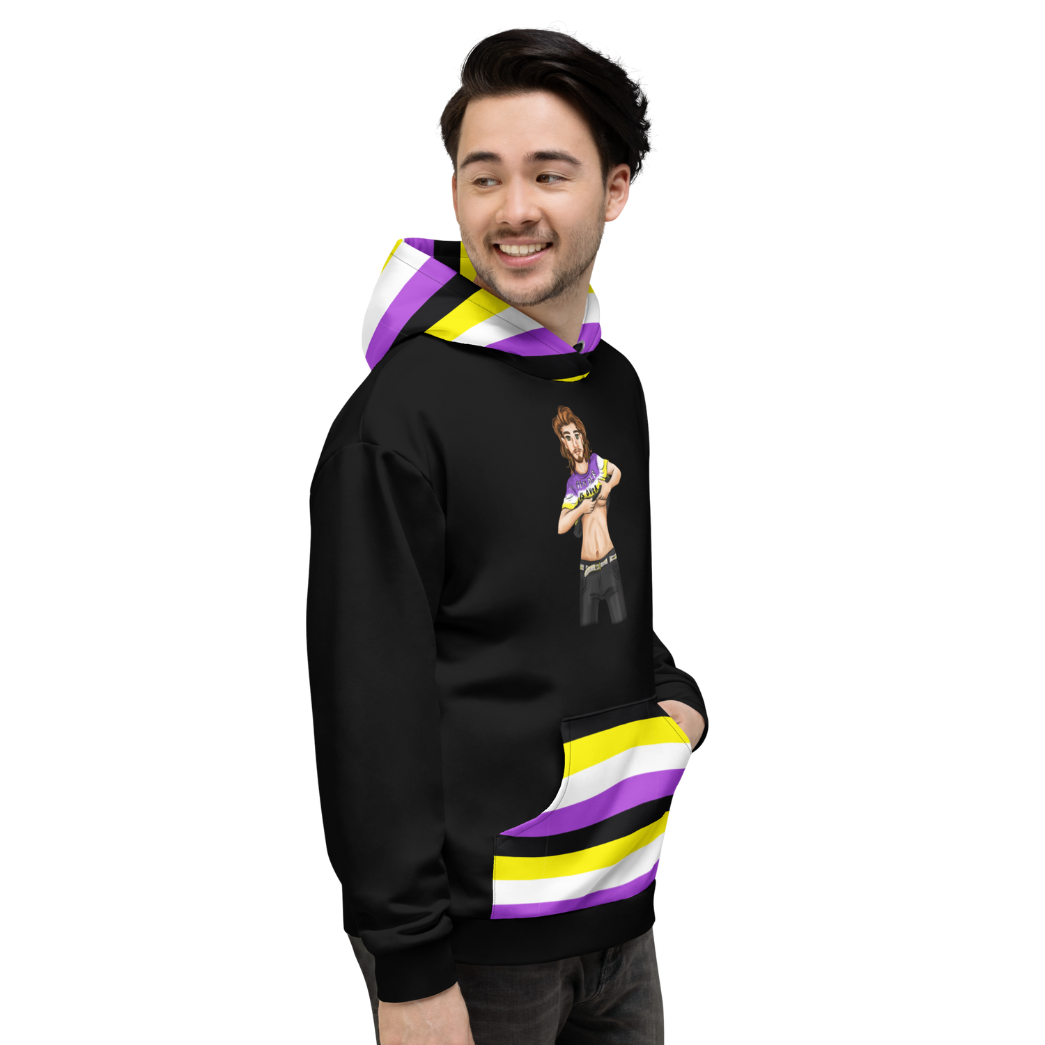 “Gender Is Over” Non-Binary Pride Hoodie – Purple, Yellow, White &amp; Black | Inclusive Statement Style