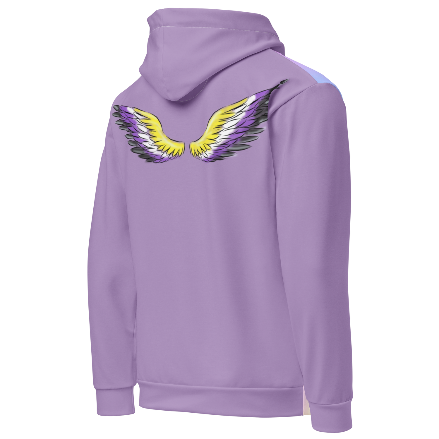 Purple Gradient Hoodie with Non-Binary Pride Wings – Inclusive Fit, Eco-Friendly Cotton Blend