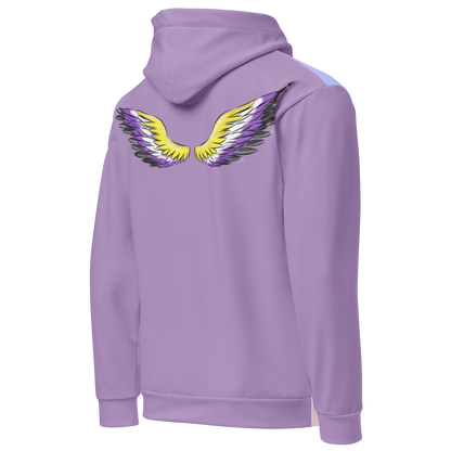 Purple Gradient Hoodie with Non-Binary Pride Wings – Inclusive Fit, Eco-Friendly Cotton Blend