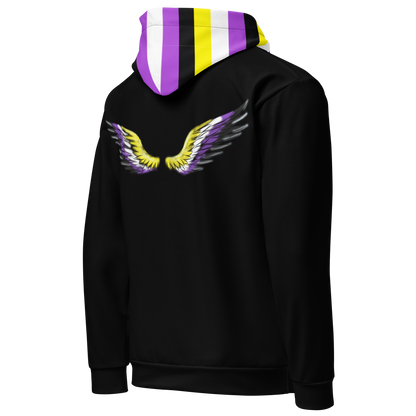 “Gender Is Over” Non-Binary Pride Hoodie – Purple, Yellow, White &amp; Black | Inclusive Statement Style