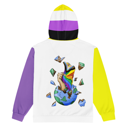 Nonbinary Pride Zip Hoodie – Soft Fleece, Metal Zip, Front Pockets, Inclusive Fit | Voce Lindx