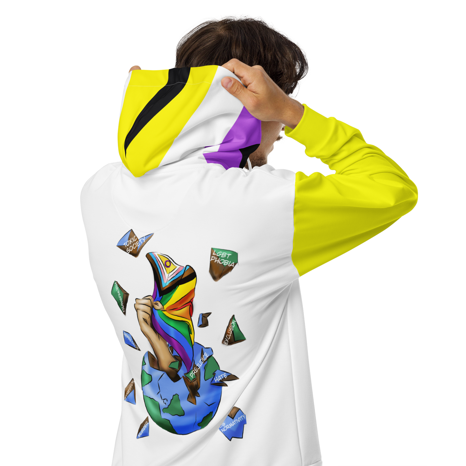 Nonbinary Pride Zip Hoodie – Soft Fleece, Metal Zip, Front Pockets, Inclusive Fit | Voce Lindx