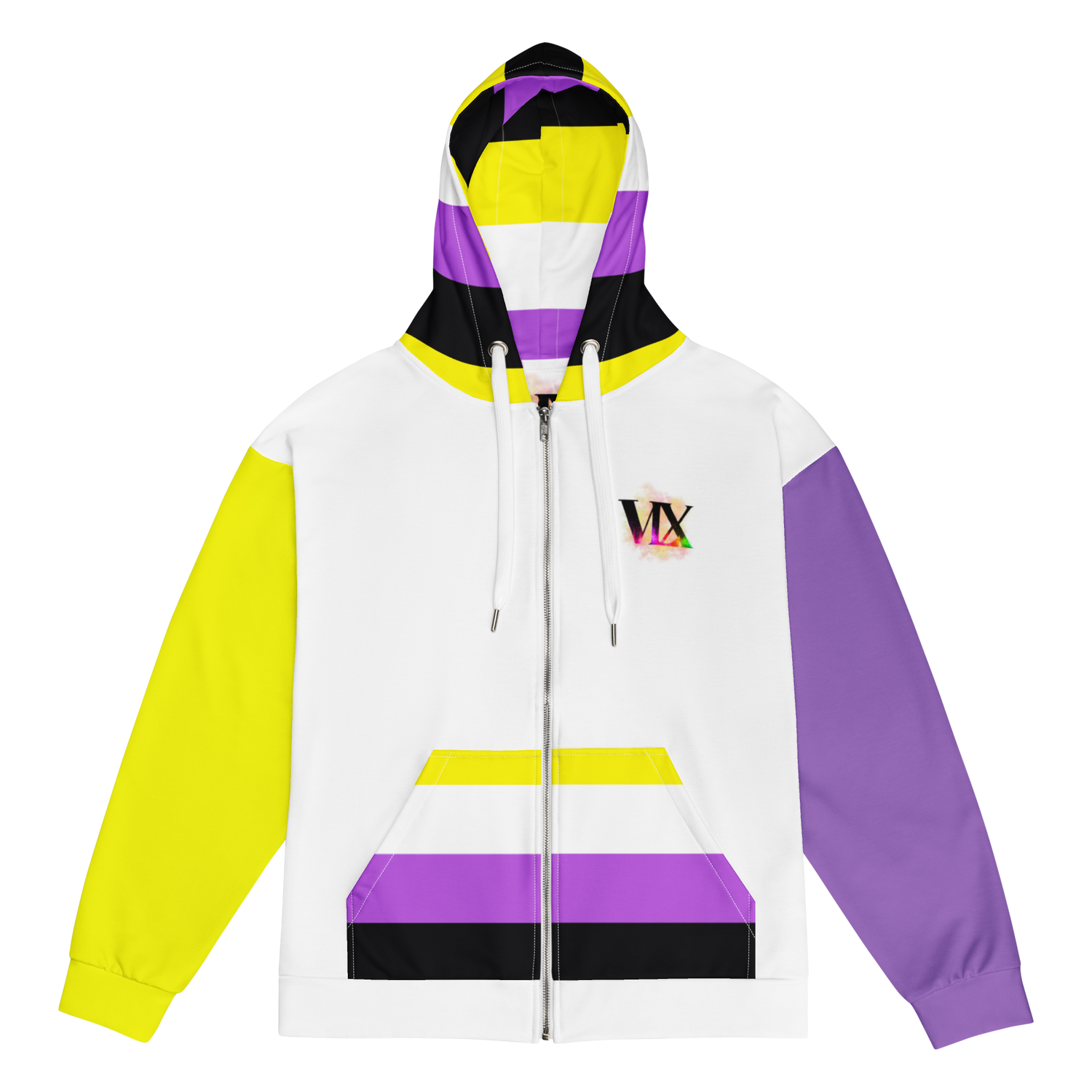 Nonbinary Pride Zip Hoodie – Soft Fleece, Metal Zip, Front Pockets, Inclusive Fit | Voce Lindx
