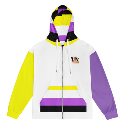 Nonbinary Pride Zip Hoodie – Soft Fleece, Metal Zip, Front Pockets, Inclusive Fit | Voce Lindx
