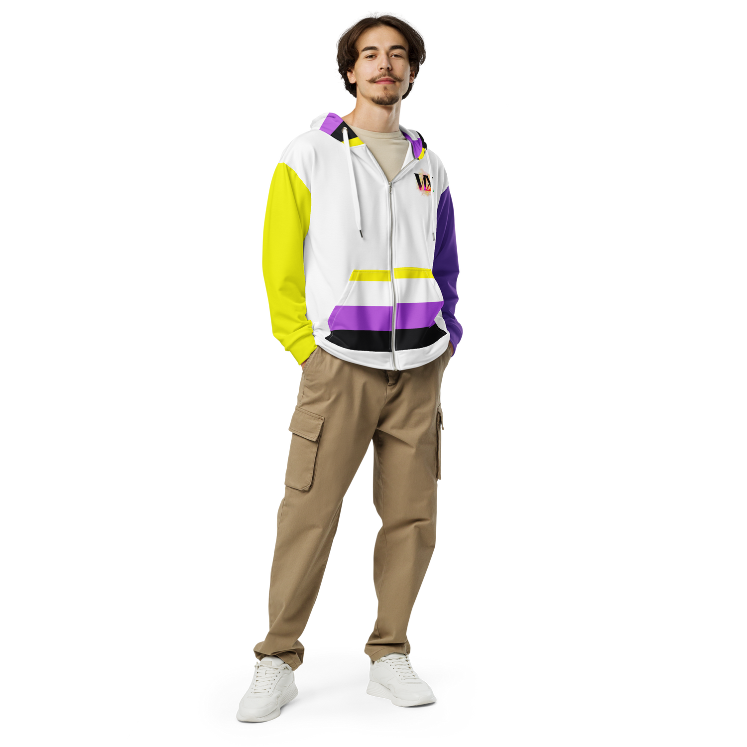 Nonbinary Pride Zip Hoodie – Soft Fleece, Metal Zip, Front Pockets, Inclusive Fit | Voce Lindx