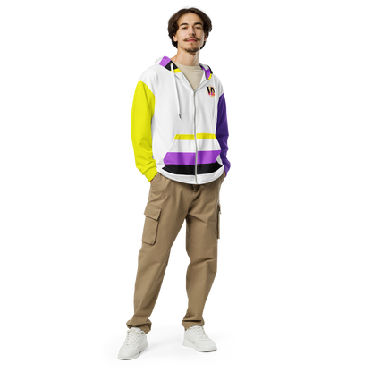 Nonbinary Pride Zip Hoodie – Soft Fleece, Metal Zip, Front Pockets, Inclusive Fit | Voce Lindx
