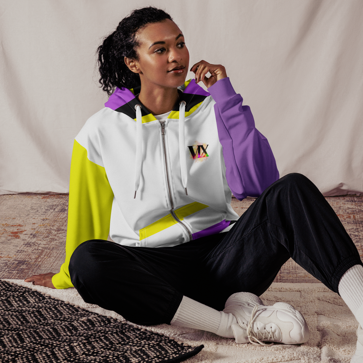 Nonbinary Pride Zip Hoodie – Soft Fleece, Metal Zip, Front Pockets, Inclusive Fit | Voce Lindx