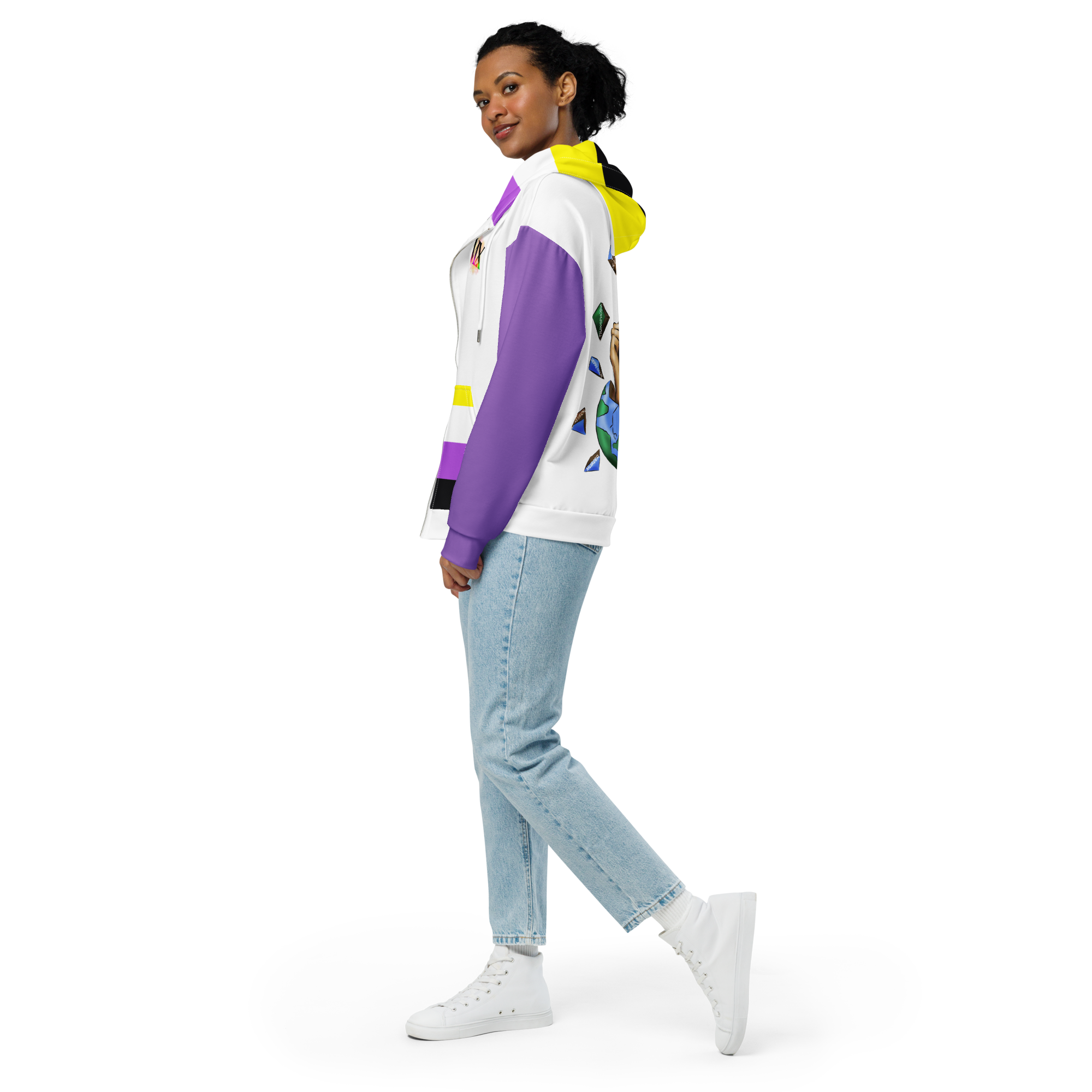 Nonbinary Pride Zip Hoodie – Soft Fleece, Metal Zip, Front Pockets, Inclusive Fit | Voce Lindx
