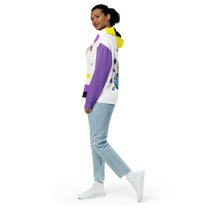 Nonbinary Pride Zip Hoodie – Soft Fleece, Metal Zip, Front Pockets, Inclusive Fit | Voce Lindx