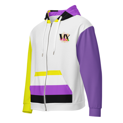 Nonbinary Pride Zip Hoodie – Soft Fleece, Metal Zip, Front Pockets, Inclusive Fit | Voce Lindx