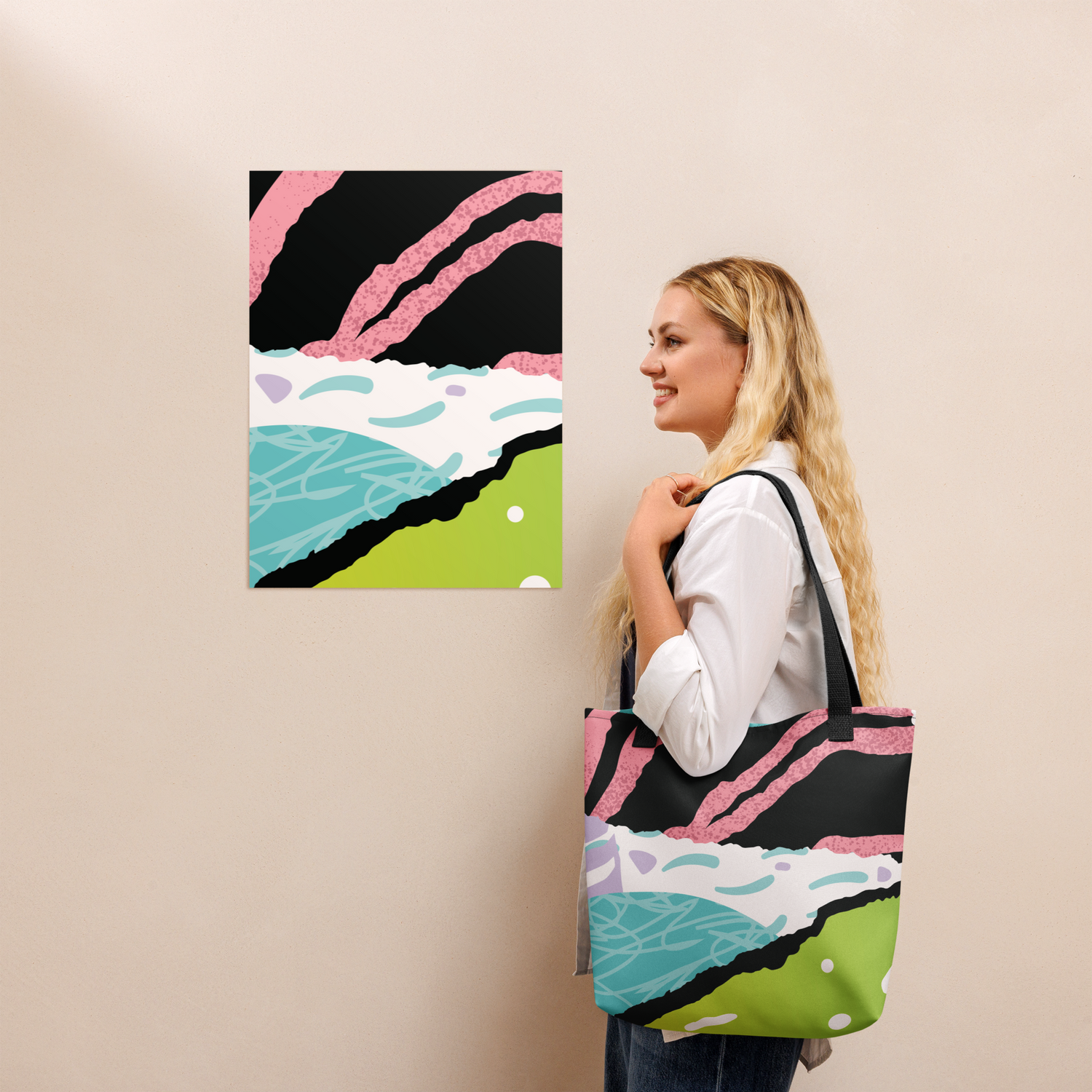 Large Abstract Floral Tote Bag – Durable, Colourful, Eco-Friendly Shoulder Bag for Everyday Use